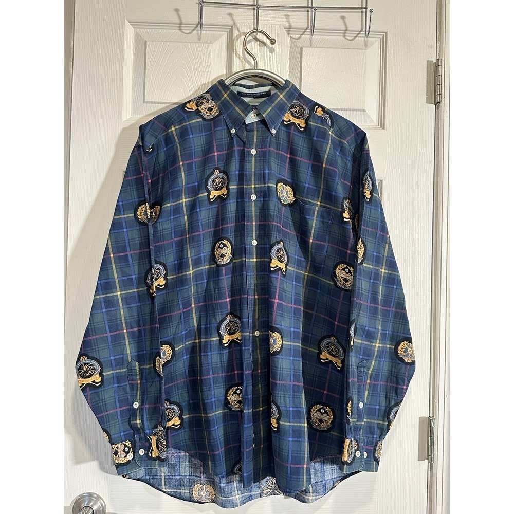 TOMMY HILFIGER Mens Large Crest Shirt Vintage 90s Golf Tennis Club‎ Tourney